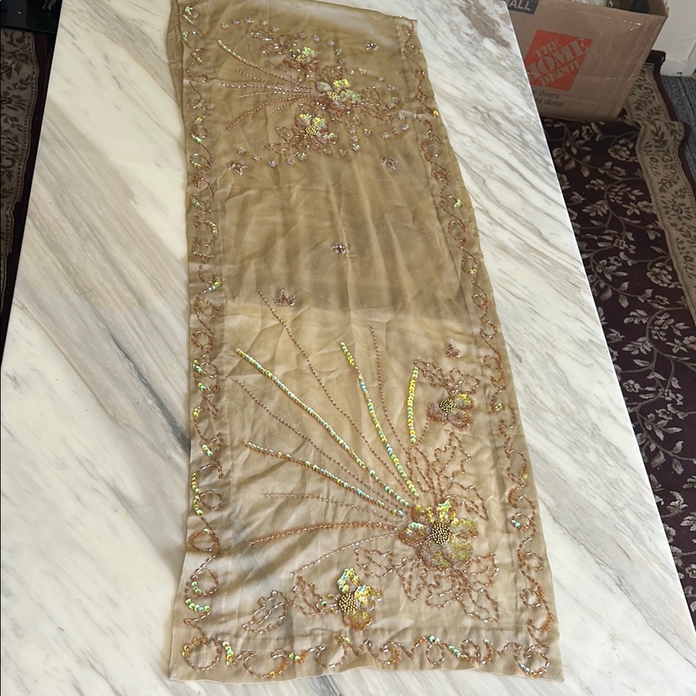 Elegant Gold Embroidered Scarf